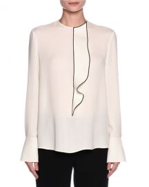 Giorgio Armani Ruffled Button-Back Tuxedo Blouse  at Neiman Marcus